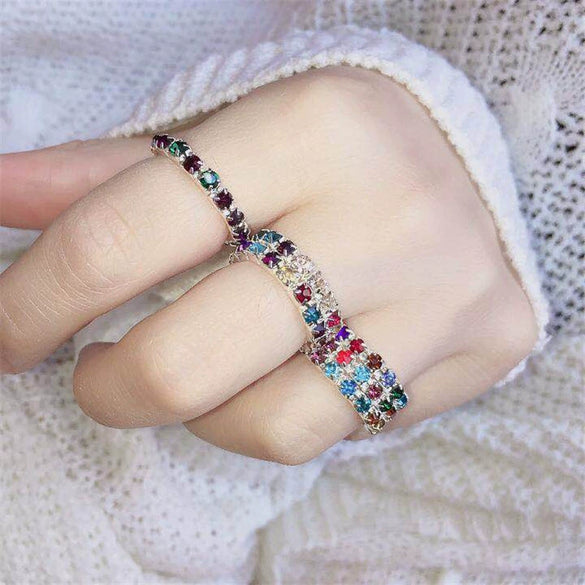 Women's Geometric Rhinestone Elastic Adjustable Ring Set Shiny Electroplated Fashion Statement Rings