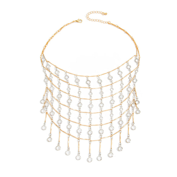 Women's Geometric Rhinestone Multilayer Tassel Necklace With Sparkling Mesh Chain Copper Alloy Plated Minimalist Statement Jewelry