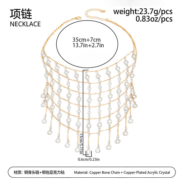 Women's Geometric Rhinestone Multilayer Tassel Necklace With Sparkling Mesh Chain Copper Alloy Plated Minimalist Statement Jewelry