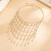 Women's Geometric Rhinestone Multilayer Tassel Necklace With Sparkling Mesh Chain Copper Alloy Plated Minimalist Statement Jewelry