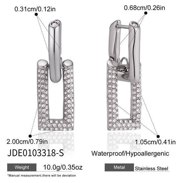 Women's Geometric Rhinestone Stainless Steel Earrings With Electroplated Finish Elegant Light Luxury Non Fading Clip On Style Jewelry