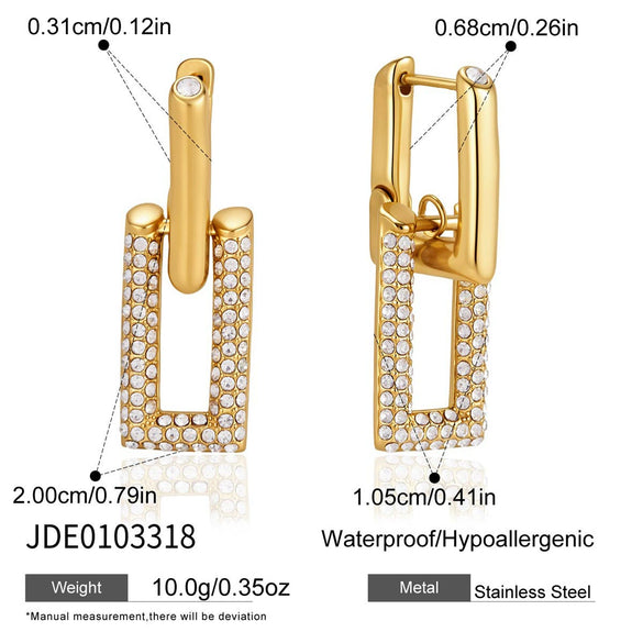 Women's Geometric Rhinestone Stainless Steel Earrings With Electroplated Finish Elegant Light Luxury Non Fading Clip On Style Jewelry