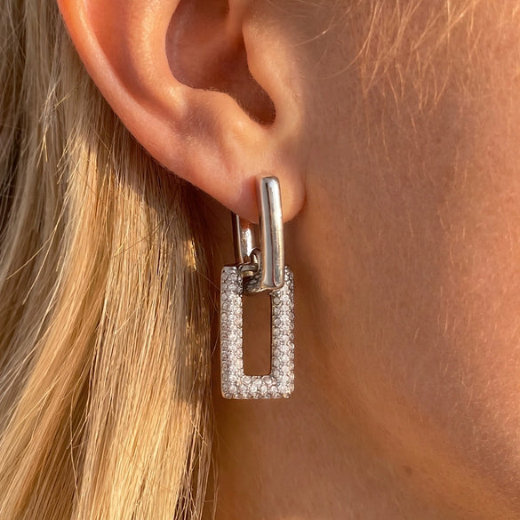 Women's Geometric Rhinestone Stainless Steel Earrings With Electroplated Finish Elegant Light Luxury Non Fading Clip On Style Jewelry