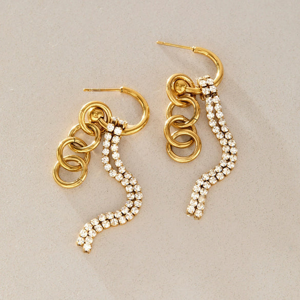 Women's Geometric Rhinestone Tassel Drop Earrings Stainless Steel Stud Earrings With Plated Finish Elegant Jewelry