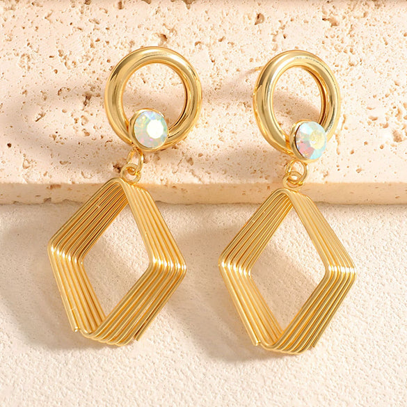 Women's Geometric Rhombus Zircon Earrings With Alloy Electroplated Finish And Stainless Steel Ear Needles Fashion Jewelry Wholesale