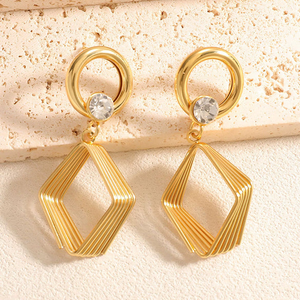 Women's Geometric Rhombus Zircon Earrings With Alloy Electroplated Finish And Stainless Steel Ear Needles Fashion Jewelry Wholesale