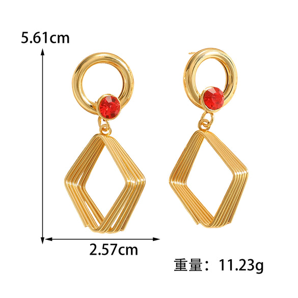 Women's Geometric Rhombus Zircon Earrings With Alloy Electroplated Finish And Stainless Steel Ear Needles Fashion Jewelry Wholesale