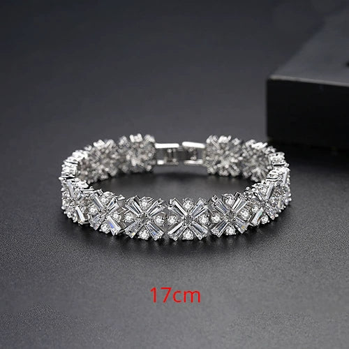 Women's Geometric Riceshaped Zircon Bracelet With Platinumplated Copper Setting And Transparent Rainbow Finish