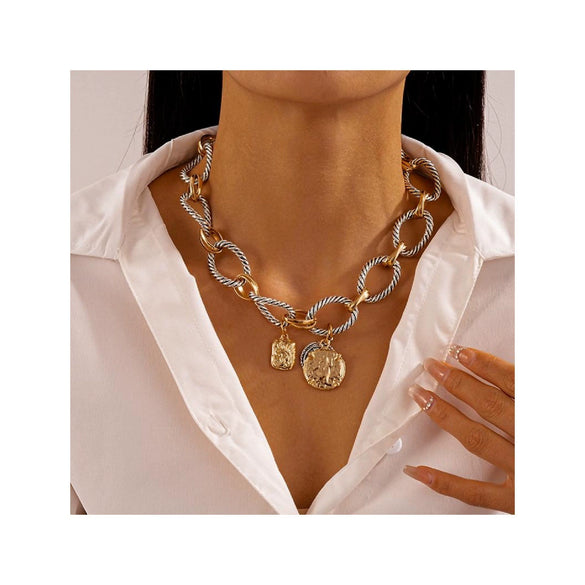 Women's Geometric Round Alloy Choker Necklace With Irregular Chain Electroplated Retro Light Luxury Hip Hop Style Jewelry
