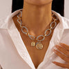 Women's Geometric Round Alloy Choker Necklace With Irregular Chain Electroplated Retro Light Luxury Hip Hop Style Jewelry