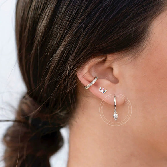 Women's Geometric Round And U Shaped Zircon Earrings With Silver Needle And Copper Electroplated Retro Fashion Jewelry