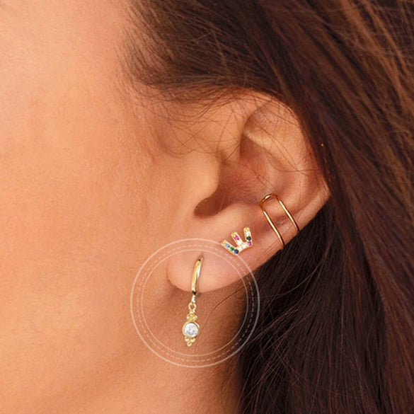 Women's Geometric Round And U Shaped Zircon Earrings With Silver Needle And Copper Electroplated Retro Fashion Jewelry