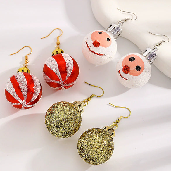 Women's Geometric Round Ball Drop Earrings With Glittery Gold And Red Design Steel Ear Hooks For Festive Parties