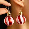 Women's Geometric Round Ball Drop Earrings With Glittery Gold And Red Design Steel Ear Hooks For Festive Parties