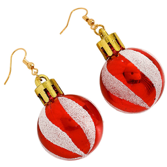 Women's Geometric Round Ball Drop Earrings With Glittery Gold And Red Design Steel Ear Hooks For Festive Parties