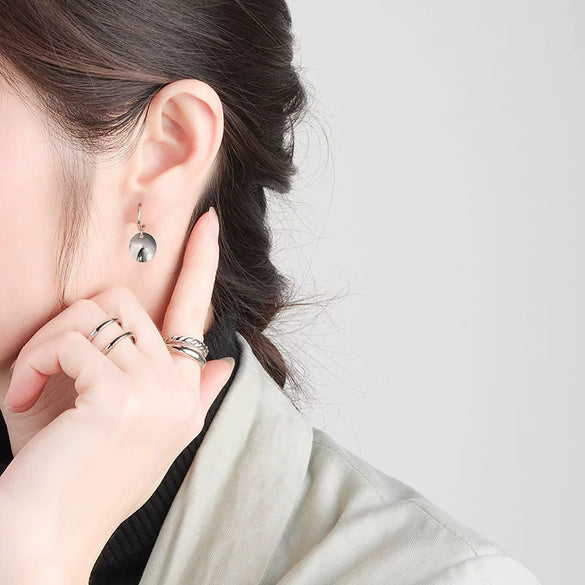 Women's Geometric Round Disc And Irregular Face Earrings In S925 Sterling Silver With Electroplated Finish