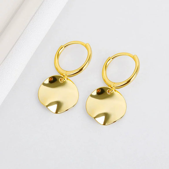 Women's Geometric Round Disc And Irregular Face Earrings In S925 Sterling Silver With Electroplated Finish