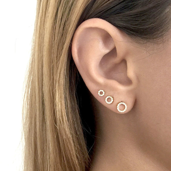 Women's Geometric Round Stud Earrings With Silver Needle And Copper Micro Inlaid Zircon Set Diamond Fashion Jewelry