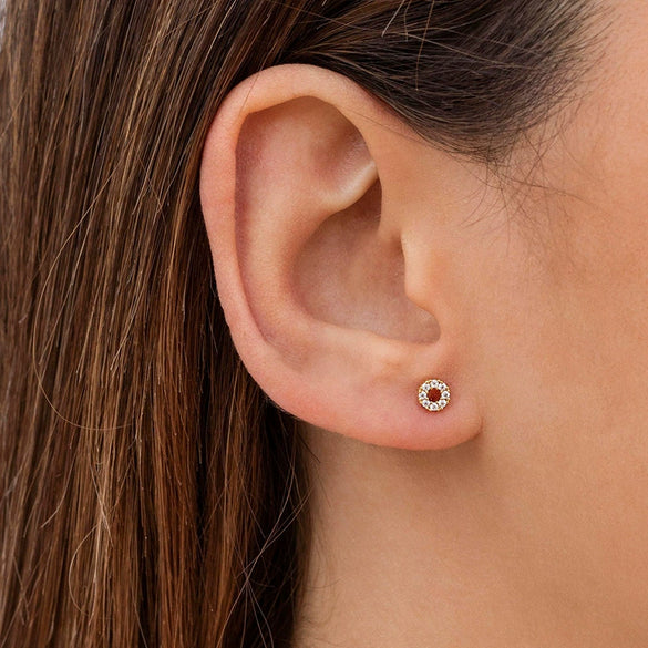 Women's Geometric Round Stud Earrings With Silver Needle And Copper Micro Inlaid Zircon Set Diamond Fashion Jewelry