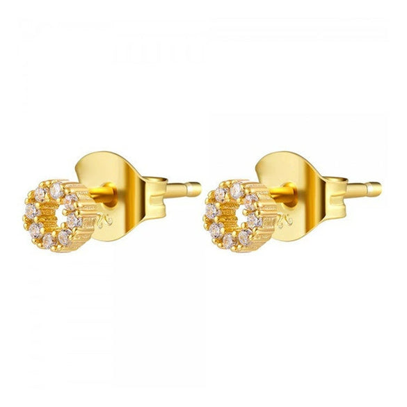 Women's Geometric Round Stud Earrings With Silver Needle And Copper Micro Inlaid Zircon Set Diamond Fashion Jewelry