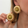 Women’s Geometric Round Stud Earrings With Sunflower Pattern Vintage Gradient Design And Ecofriendly Zinc Alloy Finish