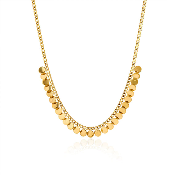 Women's Geometric Round Tassel Necklace Gold Tone Pvd Vacuum Plated Stainless Steel Chain With Lobster Clasp
