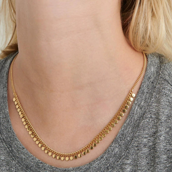 Women's Geometric Round Tassel Necklace Gold Tone Pvd Vacuum Plated Stainless Steel Chain With Lobster Clasp