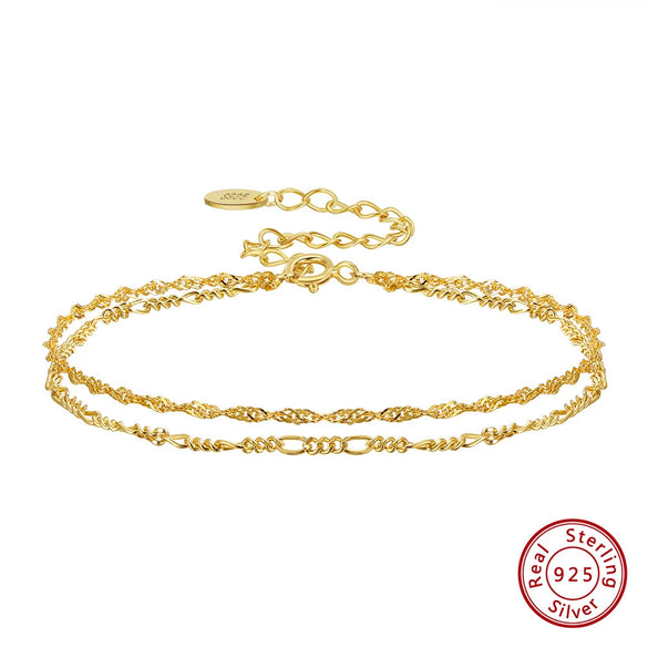 Women's Geometric S925 Sterling Silver Electroplated Double Stacked Bracelet