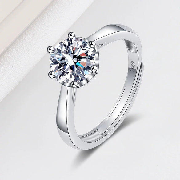 Women's Geometric S925 Sterling Silver Open Moissanite Ring With Electroplating