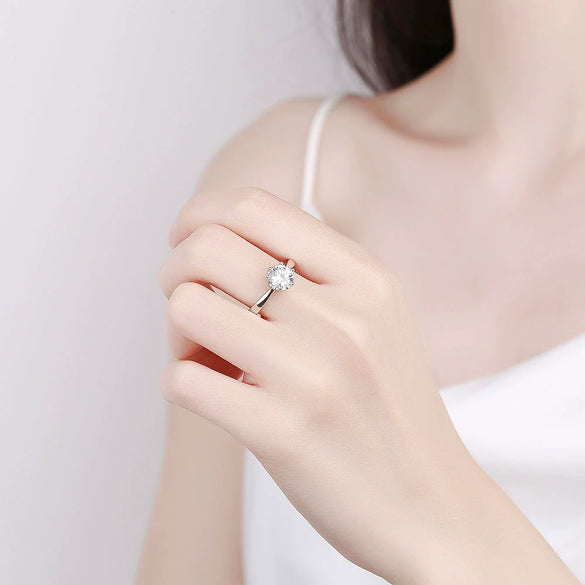 Women's Geometric S925 Sterling Silver Open Moissanite Ring With Electroplating