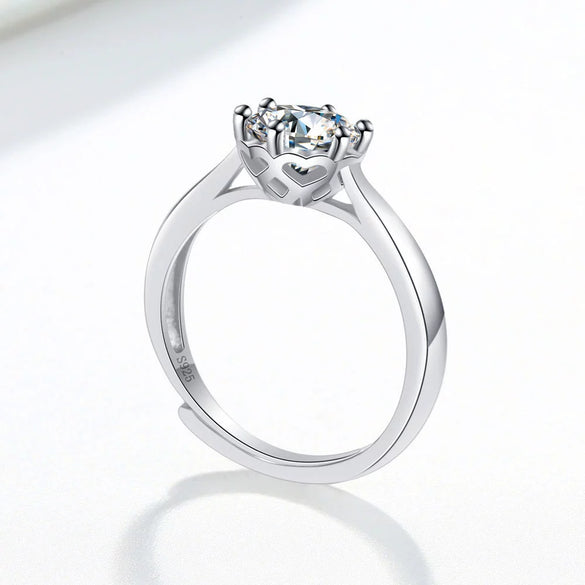 Women's Geometric S925 Sterling Silver Open Moissanite Ring With Electroplating