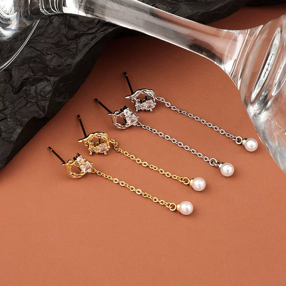 Women's Geometric S925 Sterling Silver Pearl And Zircon Stud Earrings With Electroplated Finish