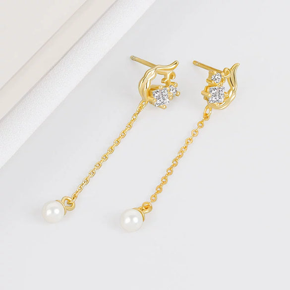 Women's Geometric S925 Sterling Silver Pearl And Zircon Stud Earrings With Electroplated Finish