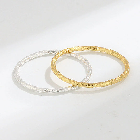 Women's Geometric S925 Sterling Silver Ring With Gold And Silver Foil Texture Electroplated Fine Jewelry