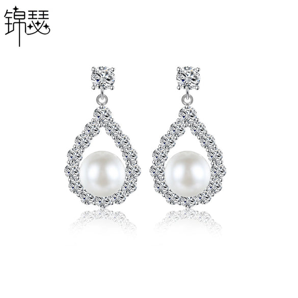 Women's Geometric Shell Pearl And Zircon Earrings With Electroplated Copper Design Fashion Jewelry Accessories