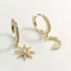 Women's Geometric Silver Needle And Copper Ear Stud Earrings With Inlaid Zircon Star And Moon Design