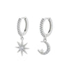 Women's Geometric Silver Needle And Copper Ear Stud Earrings With Inlaid Zircon Star And Moon Design