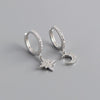 Women's Geometric Silver Needle And Copper Ear Stud Earrings With Inlaid Zircon Star And Moon Design