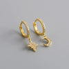Women's Geometric Silver Needle And Copper Ear Stud Earrings With Inlaid Zircon Star And Moon Design