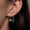 Women's Geometric Silver Needle And Copper Ear Stud Earrings With Inlaid Zircon Star And Moon Design