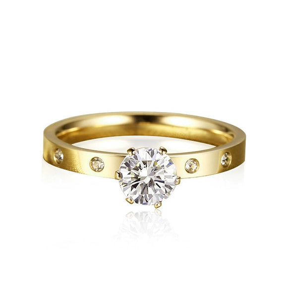 Women's Geometric Six Claw Titanium Steel Ring With Rose Gold Electroplated Finish Fashion Stainless Steel Jewelry