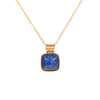 Women's Geometric Small Square Necklace In Titanium Steel With Natural Green Aventurine And Blue Sandstone Electroplated Gold Color O Chain