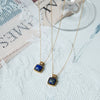 Women's Geometric Small Square Necklace In Titanium Steel With Natural Green Aventurine And Blue Sandstone Electroplated Gold Color O Chain