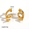 Women's Geometric Snakeshaped Stainless Steel And Titanium Steel Earrings With Diamond Encrusted And Pvd Furnace Vacuum Real Gold Plating