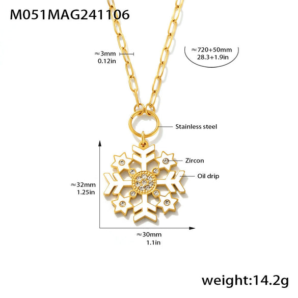 Women's Geometric Snowflake Pendant Necklace With Zircon Detail Electroplated Stainless Steel Chain And Light Luxury Style