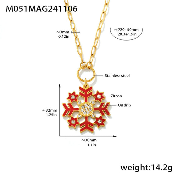 Women's Geometric Snowflake Pendant Necklace With Zircon Detail Electroplated Stainless Steel Regular Chain Light Luxury Style