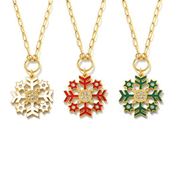 Women's Geometric Snowflake Pendant Necklace With Zircon Detail Electroplated Stainless Steel Regular Chain Light Luxury Style