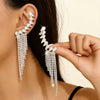 Women's Geometric Sparkling Rhinestone Tassel Earrings With Alloy Design And Stainless Steel Ear Needles Electroplated Stud And Clipon Styles