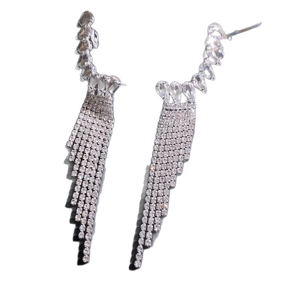 Women's Geometric Sparkling Rhinestone Tassel Earrings With Alloy Design And Stainless Steel Ear Needles Electroplated Stud And Clipon Styles