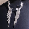 Women's Geometric Sparkling Rhinestone Tassel Earrings With Alloy Design And Stainless Steel Ear Needles Electroplated Stud And Clipon Styles